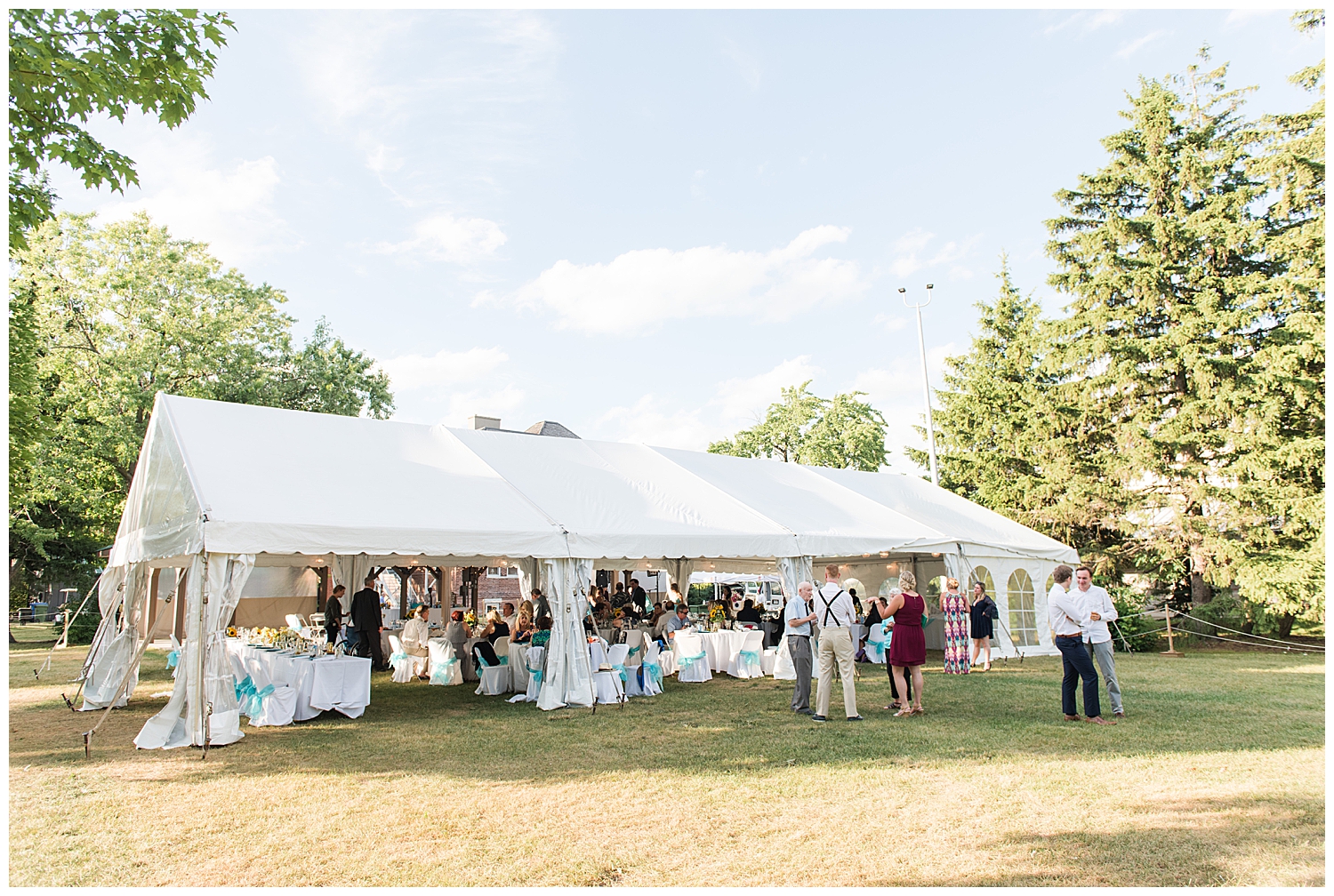 Outdoor tented wedding reception at Markham Museum