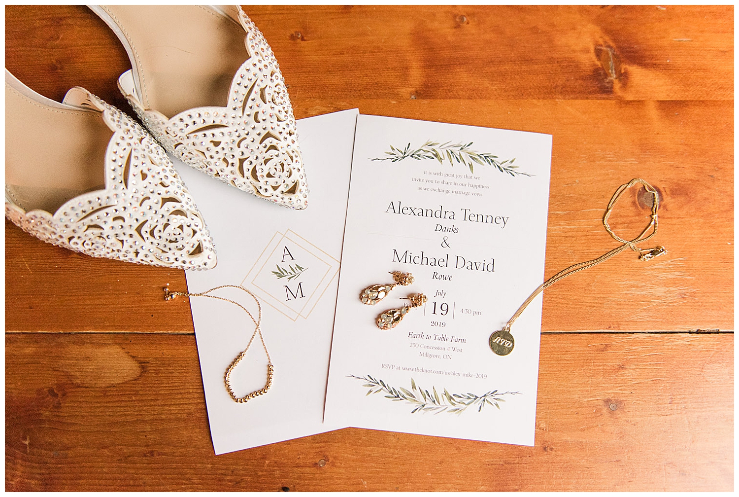 Rustic wedding invitation and shoes